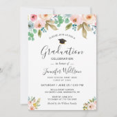 水彩フローラガーリー写真卒業パーティー 招待状 (正面)