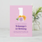 水彩フローラガールの最初の誕生日パーティー 招待状 (スタンド正面)