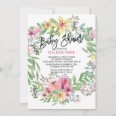 水彩フローラガールズベビーシャワー招待状 招待状 (正面)