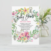 水彩フローラガールズベビーシャワー招待状 招待状 (スタンド正面)