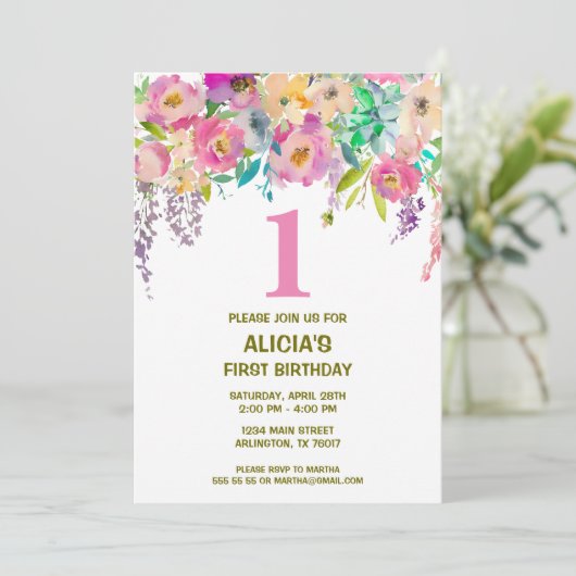 水彩フローラガールズ1st誕生日招待状 招待状 (スタンド正面)