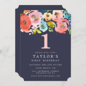 水彩フローラガールズ1st誕生日招待状 招待状 (正面/裏面)