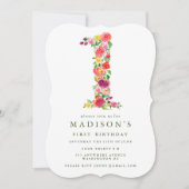 水彩フローラガールズ1st誕生日招待状 招待状 (正面)
