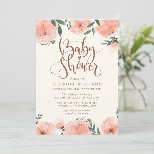水彩フローラガールベビーシャワー招待状 招待状 (スタンド正面)