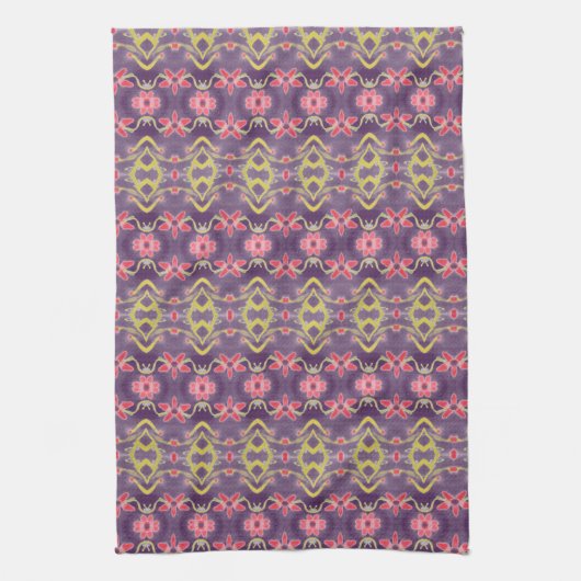 水彩フローラキッチンタオル紫と赤 キッチンタオル (縦)