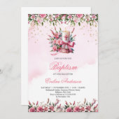 水彩フローラキャンドルリレとバラバプテスマ 招待状 (正面/裏面)