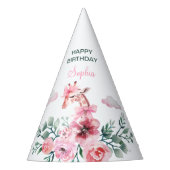 水彩フローラキリンRibbon女の子誕生日 パーティーハット (正面)