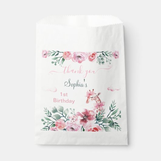 水彩フローラキリンRibbon女の子誕生日 フェイバーバッグ (正面)