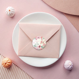 水彩フローラキリンRibbon女の子誕生日 ラウンドシール