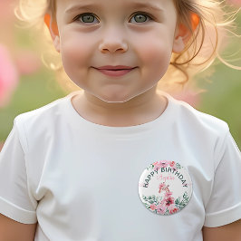 水彩フローラキリンRibbon女の子誕生日 缶バッジ