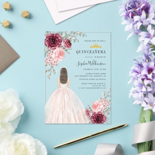 水彩フローラキンセアニェラ15誕生日 アクリル招待状 (インサイチュ (ウェディング))