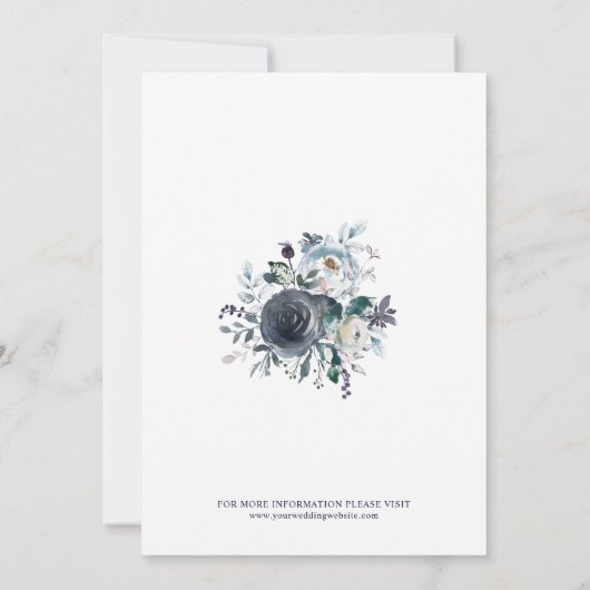 水彩フローラクラシックネイビーブルー結婚ズ 招待状 (裏面)
