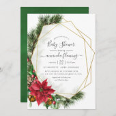 水彩フローラクリスマスジオメトリックベビーシャワー 招待状 (正面/裏面)