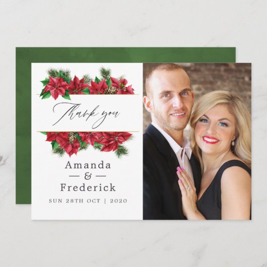 水彩フローラクリスマスジオメト結婚リ サンキューカード (正面/裏面)