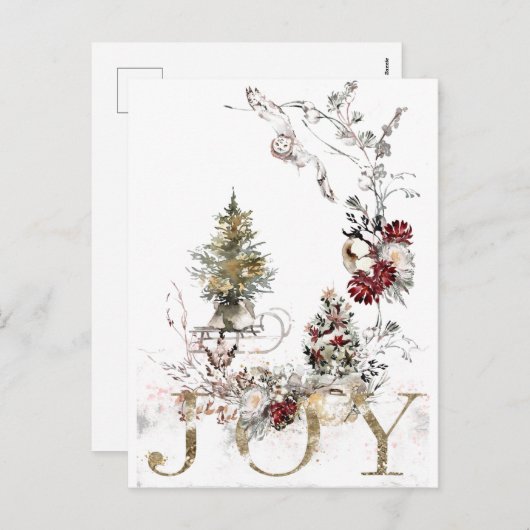 水彩フローラクリスマスジョイ シーズンポストカード (正面/裏面)