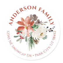 水彩フローラクリスマススモールラウンドラベル