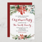 水彩フローラクリスマスパーティの招待状 招待状 (正面/裏面)