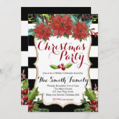 水彩フローラクリスマスパーティの招待状 招待状 (正面/裏面)