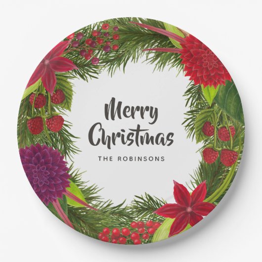 水彩フローラクリスマスパーティー ペーパープレート (正面)