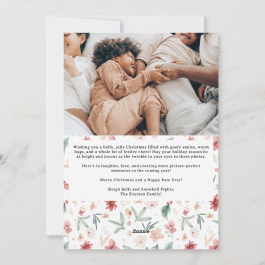 水彩フローラクリスマスホリデーフォトコラージュ シーズンカード (裏面)