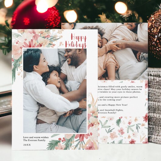 水彩フローラクリスマスホリデーフォトコラージュ シーズンカード