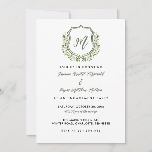 水彩フローラクレスト婚約パーティ 招待状 (正面)