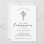 水彩フローラクロスクラフトルックファーストコミュニオン 招待状 (正面)