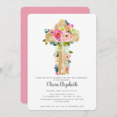 水彩フローラクロス最初の聖餐式 招待状 (正面/裏面)