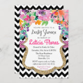 水彩フローラグリッターベビーシャワー招待状 招待状 (正面/裏面)