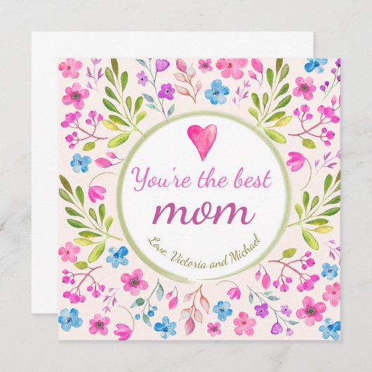 水彩フローラグリーティングネーム母の日 招待状 (正面/裏面)