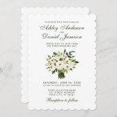 水彩フローラグリーンと白結婚のブーケ 招待状 (正面/裏面)