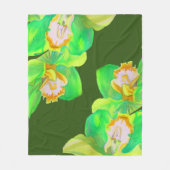 水彩フローラグリーンオーキッドアートテーマ花 フリースブランケット (正面)