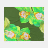 水彩フローラグリーンオーキッドアートテーマ花 フリースブランケット (正面(横))