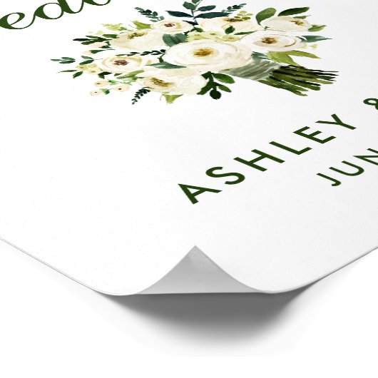 水彩フローラグリーンブーケ結婚の歓迎 ポスター (角)