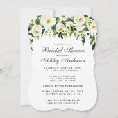水彩フローラグリーンホワイトブライダルシャワーGB 招待状 (正面)