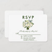 水彩フローラグリーンホワイトブーケウェディングRSVP 出欠カード (正面/裏面)
