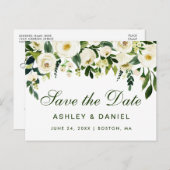 水彩フローラグリーンホワイト日付を保存GS 案内ポストカード (正面/裏面)