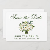 水彩フローラグリーンホワイト日付Bを保存 セーブザデート (正面/裏面)