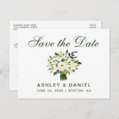 水彩フローラグリーンホワイト日付Bを保存 案内ポストカード (正面/裏面)