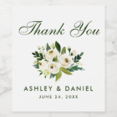 水彩フローラグリーンホワイト結婚ズサンキュー ワインラベル (シングルラベル)
