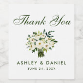 水彩フローラグリーンホワイト結婚ズサンキューB ワインラベル (シングルラベル)