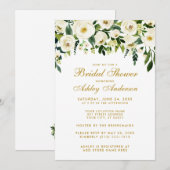 水彩フローラグリーンホワイト金ゴールドブライダルシャワーW 招待状 (正面/裏面)