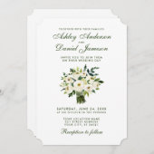水彩フローラグリーン結婚ホワイトの花束T 招待状 (正面/裏面)