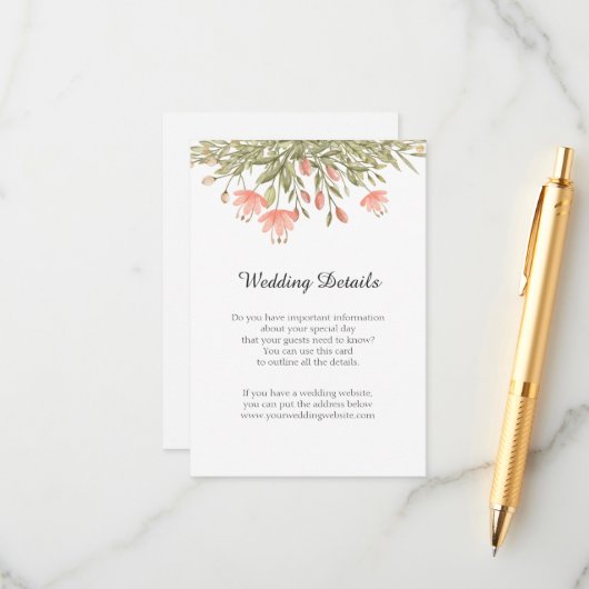 水彩フローラグリーン結婚式レセプション詳細 エンクロージャーカード (正面/裏面インサイチュ)