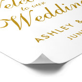 水彩フローラグリーン金ゴールド結婚の歓迎 ポスター (角)