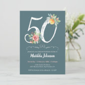 水彩フローラグリーン50th誕生日パーティー 招待状 (スタンド正面)