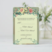 水彩フローラグリーン&ピンクウェディングRSVP 出欠カード (スタンド正面)