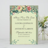 水彩フローラグリーン&ピンク日付を保存 セーブザデート (スタンド正面)