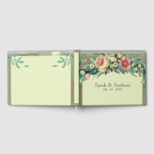 水彩フローラグリーン&ピンク結婚ズゲストブック ゲストブック (全面)