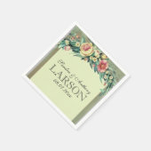 水彩フローラグリーン&ピンク結婚ズナプキン スタンダードカクテルナプキン (角)